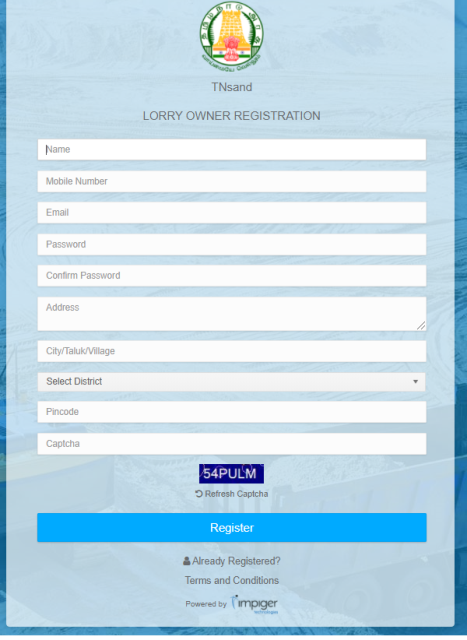 TNsand Lorry Owner Registration